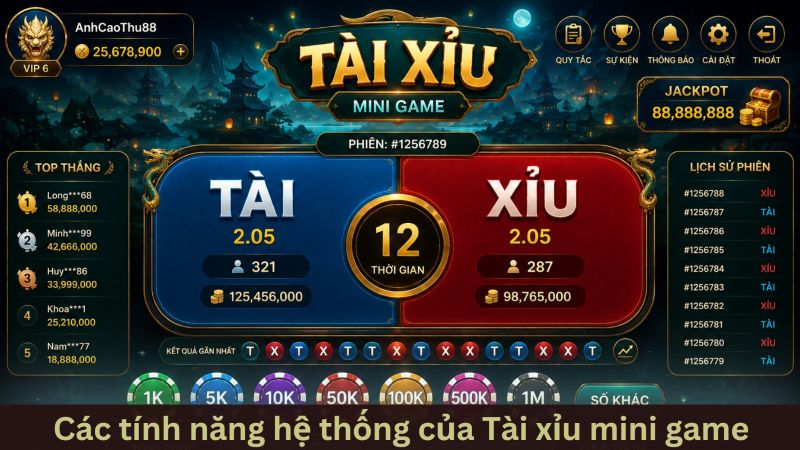 Các tính năng và hệ thống nâng cao trong tài xỉu mini game