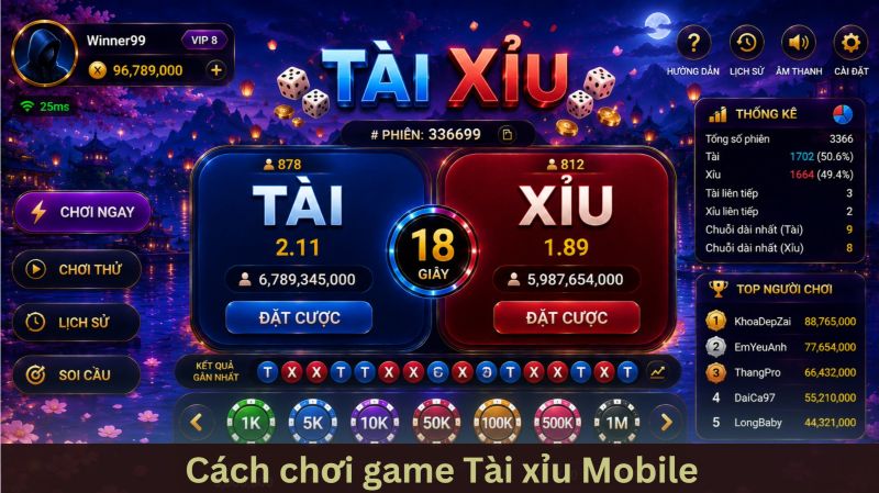 Cách chơi tài xỉu mobile và các tính năng tương tác